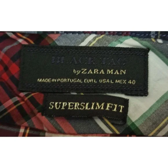 ZARA BLACK TAG Mens Plaid Long Sleeve Shirt Size L Super Slim Fit EX COND - Picture 3 of 6
